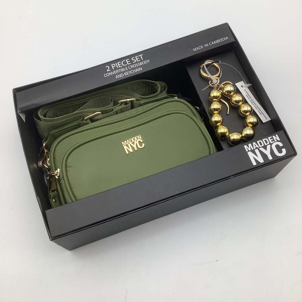 Madden NYC 2 Piece Convertible Crossbody Bag and‎ Keychain Set Olive Green NWT